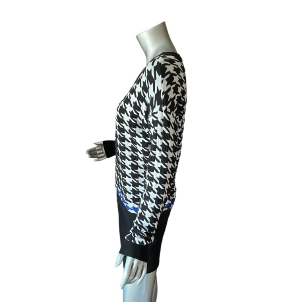 Dex 1963 Women’s XS Black & White, Blue Detail Houndstooth Round Neck Sweater - Picture 2 of 14